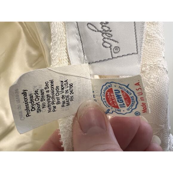 Vintage 90s Wedding Gown Dress Lace Chiffon Beaded Sequin Elegant V- Neck Sz 18 - Picture 14 of 16